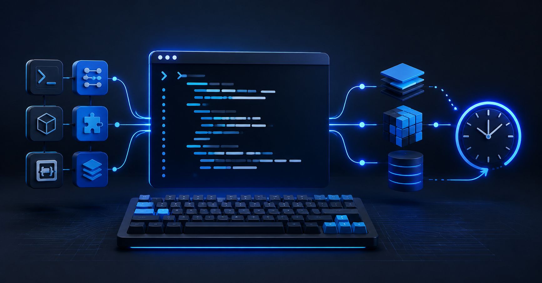 A terminal workflow connecting precise search, visible environment context and guarded automation